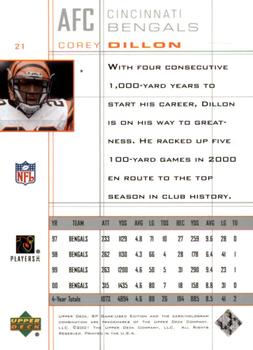 2001 SP Game Used Edition #21 Corey Dillon Back