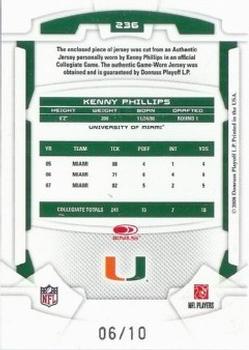 2008 Leaf Rookies & Stars - Rookie Jersey Jumbo Swatch College Gold #236 Kenny Phillips Back