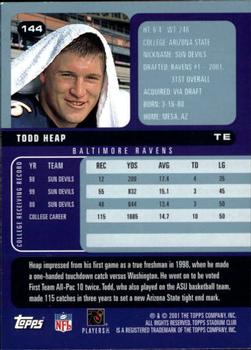 2001 Stadium Club #144 Todd Heap Back