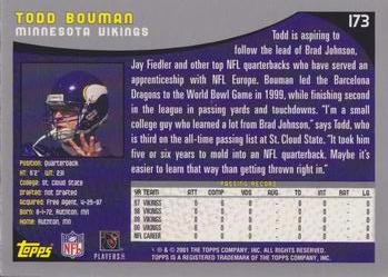 2001 Topps #173 Todd Bouman Back