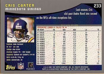 2001 Topps #233 Cris Carter Back