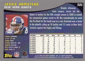 2001 Topps #144 Jessie Armstead Back