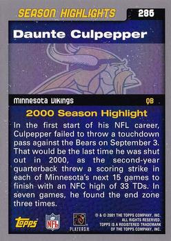 2001 Topps #286 Daunte Culpepper Back