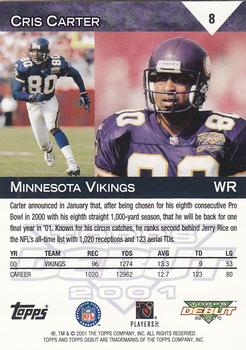 2001 Topps Debut #8 Cris Carter Back