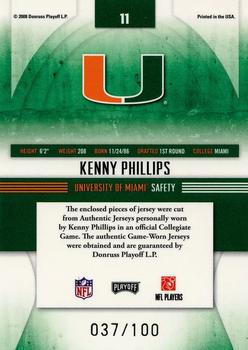 2008 Playoff Absolute Memorabilia - College Materials #11 Kenny Phillips Back