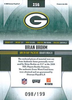 2008 Playoff Absolute Memorabilia - Rookie Premiere Materials AFC/NFC #256 Brian Brohm Back