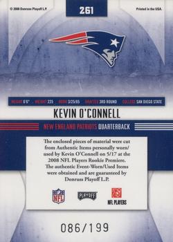 2008 Playoff Absolute Memorabilia - Rookie Premiere Materials AFC/NFC #261 Kevin O'Connell Back