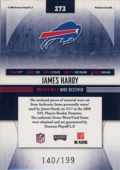 2008 Playoff Absolute Memorabilia - Rookie Premiere Materials AFC/NFC #273 James Hardy Back