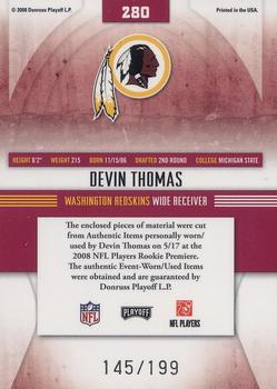 2008 Playoff Absolute Memorabilia - Rookie Premiere Materials AFC/NFC #280 Devin Thomas Back