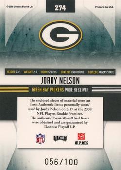 2008 Playoff Absolute Memorabilia - Rookie Premiere Materials NFL Spectrum Prime #274 Jordy Nelson Back
