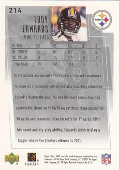 2001 Upper Deck MVP #214 Troy Edwards Back