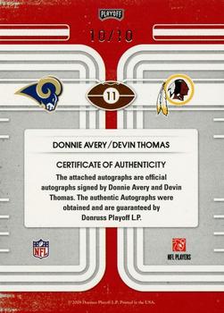 2008 Playoff Contenders - Round Numbers Autographs #11 Donnie Avery / Devin Thomas Back