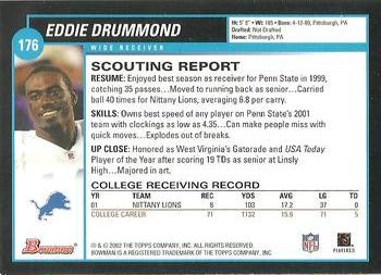 2002 Bowman #176 Eddie Drummond Back