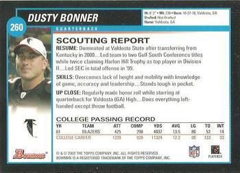 2002 Bowman #260 Dusty Bonner Back