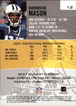 2002 Bowman's Best #12 Derrick Mason Back