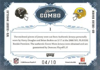2008 Playoff National Treasures - Rookie Combo Material Laundry Tags #1 Harry Douglas / Brian Brohm Back