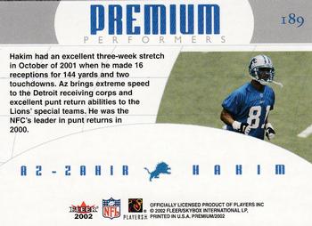 2002 Fleer Premium #189 Az-Zahir Hakim Back