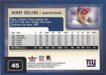 2002 Fleer Showcase #45 Kerry Collins Back