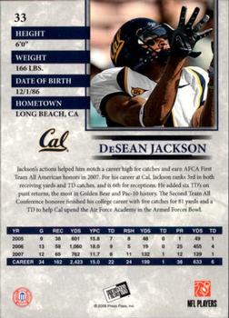 2008 Press Pass - Reflectors Blue #33 DeSean Jackson Back