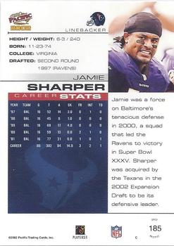 2002 Pacific #185 Jamie Sharper Back