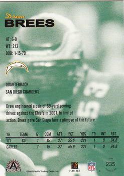 2002 Pacific Adrenaline #235 Drew Brees Back