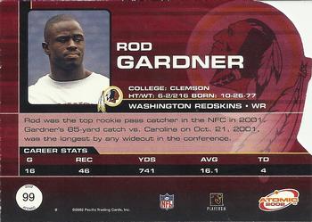 2002 Pacific Atomic #99 Rod Gardner Back
