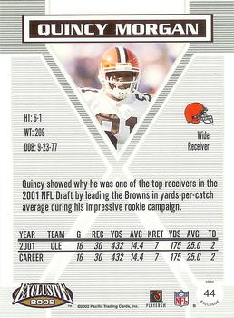 2002 Pacific Exclusive #44 Quincy Morgan Back