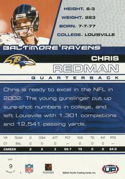 2002 Pacific Heads Up #9 Chris Redman Back