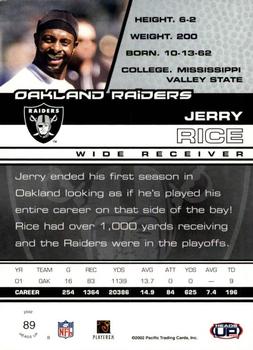 2002 Pacific Heads Up #89 Jerry Rice Back