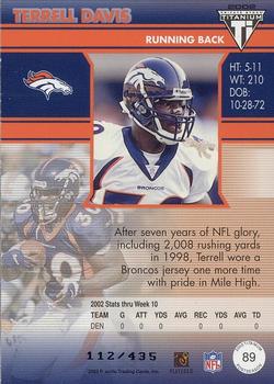 2002 Pacific Private Stock Titanium Postseason Edition #89 Terrell Davis Back