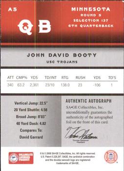 2008 SAGE - Autographs Bronze #A5 John David Booty Back