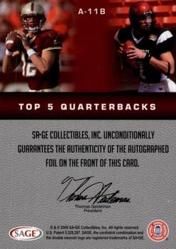 2008 SAGE Squared - Autographs #A11B Kevin O'Connell / Matt Ryan Back