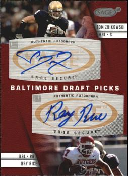 2008 SAGE Squared - Dual Autographs #A-24 Tom Zbikowski / Ray Rice Front