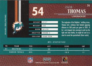 2002 Playoff Piece of the Game #74 Zach Thomas Back