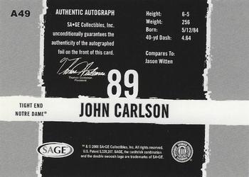 2008 SAGE HIT - Autographs #A49 John Carlson Back