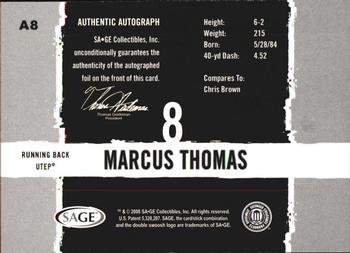 2008 SAGE HIT - Autographs Silver #A8 Marcus Thomas Back