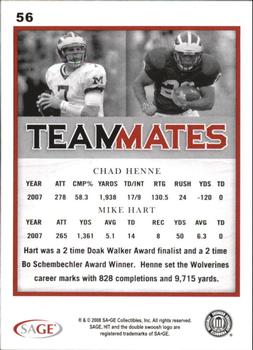 2008 SAGE HIT - Glossy #56 Chad Henne / Mike Hart Back