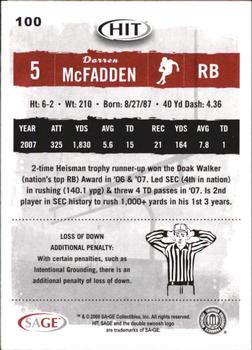 2008 SAGE HIT - Glossy #100 Darren McFadden Back