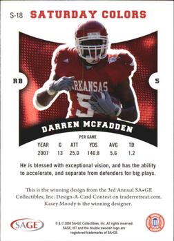 2008 SAGE HIT - Saturday Colors #S-18 Darren McFadden Back