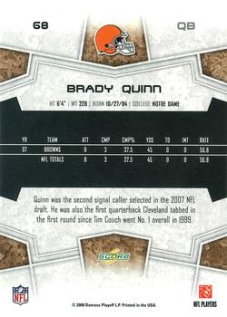 2008 Score - Glossy #68 Brady Quinn Back