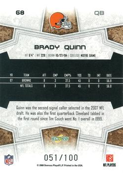 2008 Score - Red Zone #68 Brady Quinn Back