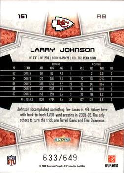 2008 Score - Scorecard #151 Larry Johnson Back