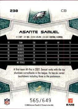 2008 Score - Scorecard #238 Asante Samuel Back
