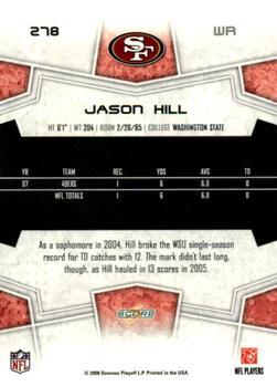 2008 Score - Super Bowl XLIII Black #278 Jason Hill Back