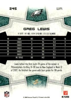 2008 Score - Super Bowl XLIII Blue #245 Greg Lewis Back