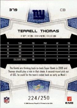 2008 Score - Super Bowl XLIII Light Blue Glossy #379 Terrell Thomas Back