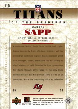 2002 SP Legendary Cuts #110 Warren Sapp Back