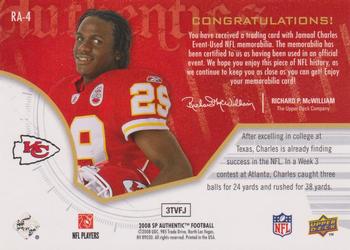 2008 SP Authentic - Rookie Authentics Jerseys #RA-4 Jamaal Charles Back