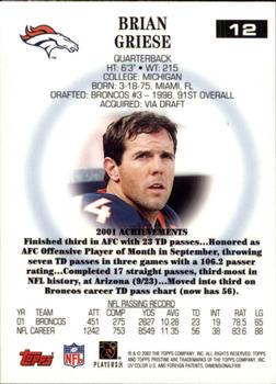 2002 Topps Pristine #12 Brian Griese Back