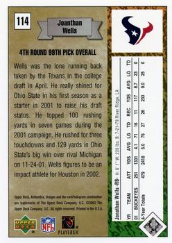 2002 UD Authentics #114 Jonathan Wells Back